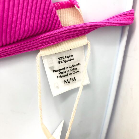 L SPACE Lindsay Bikini Top Medium Pink Bright Fuchsia Ribbed Triangle NWT - Picture 10 of 13